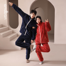 Anns companion pajamas female 2021 New thick warm coral velvet suit mens home clothes can be worn outside