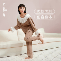 Anns companion (can be worn outside) pajamas Womens Spring and Autumn long sleeves round collar home clothes sweet girl lace suit