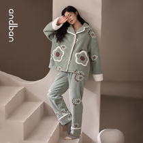 An companion winter pajamas women 2021 New plus velvet padded compound velvet warm coral velvet home clothing set