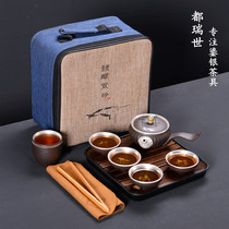 Pure silver tea set Travel express cup Gilt silver Purple Sand Gongfu Tea cup side handle pot Dry bubble plate Tea pot set