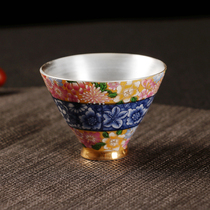 Silver cup 999 sterling silver teacup Household blue and white Kung Fu tea with handmade liner Gilt silver master cup tea cup