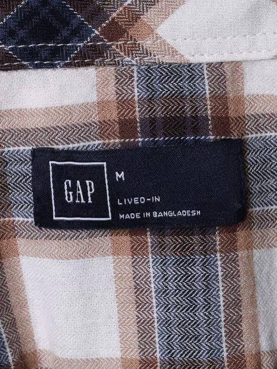 Gap棉质经典格纹舒适弹力长袖衬衫|男装109274