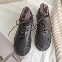Black retro round head small leather shoes female Inn Wind day Department Students Leisure Oxford Shoe College Bullock Shoe Single Shoe