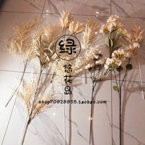 Champagne wedding flower ceiling fake flower dried rose wool cloth hydrangea ball grapefruit leaf row flower background Wall Flower