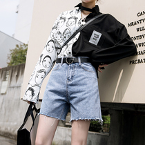 High-waisted denim shorts womens summer 2021 new hyuna with the same thin outer wear pants loose Korean version of the five-point pants tide