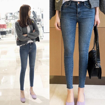 chic skinny jeans female ins super fire small pants high waist stretch thin student nine-point jeans female