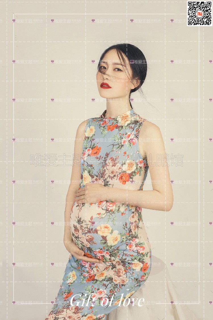 婚纱影楼新品碎花旗袍孕妇主题 唯美时尚民族大肚妈咪