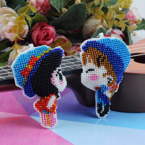 New printed beaded cross stitch couple small pendant DIY handmade keychain own embroidery material bag