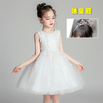 Childrens dress Princess dress spring and autumn girls puffy gauze wedding dress host evening dress piano performance flower girl