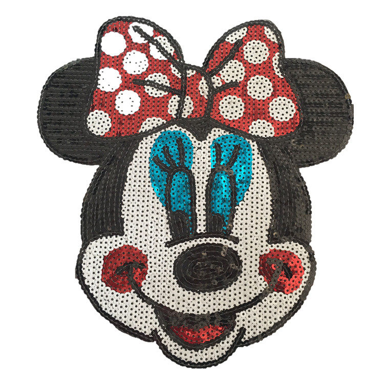 米奇蝴蝶结刺绣布贴亮片大号卫衣装饰辅料背胶补丁贴靠枕修补贴章