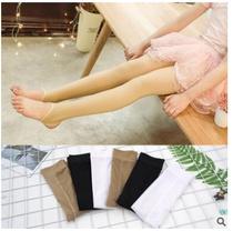 Girls pantyhose spring and summer thin style dance socks childrens skin color stepping foot long tube stockings black bottom socks White