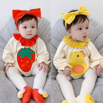 Baby one-piece thin spring and autumn female cute full moon princess clothes Spring baby long-sleeved harem 8 8 9 months