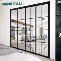 Narrow frame sliding door Black aluminum magnesium alloy Kitchen sliding door Balcony living room glass partition sliding door customization