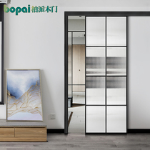 Nordic aluminum magnesium alloy sliding door Black industrial wind fine border Kitchen glass partition Balcony cloakroom sliding door