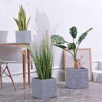 Nordic Personality Magnesium Clay Flower Pot Rectangular Size Modern Floor Florist Living-room White Balcony Green Plant Pendulum