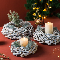 Nordic ins Christmas flower ring candlesticks Decorative Shop Windows Desktop Pendulum field Countryside Wax Candlestick Christmas