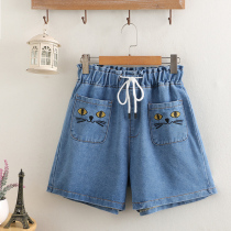 Denim shorts large size womens fat mm200 kg loose thin age age Korean fashion embroidered high waist jeans