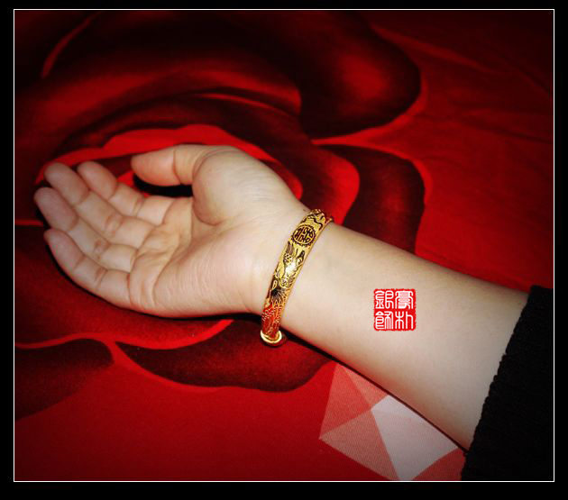 高端 纯手工 定做 999 千足金 金镯子 经典 龙凤 推圈