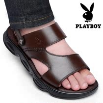 Flowers Playboy Sandals Sandals Men Genuine Leather Soft Bottom Summer Bull Leather Beach Shoes 2022 New Exterior Wearing Non-slip Sandals