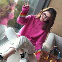 Autumn and winter hooded sweater female sweater lazy wind Korean version loose pullover sweater color casual sweater top