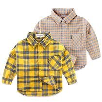 Korean version of childrens hair shirt boys children Plaid boys baby cotton long sleeve shirt spring and autumn loose coat