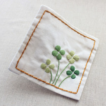 Embroidery handmade yourself embroidered gift table cloth table cloth four leaves grass cup cushion DIY material bag beginners small white