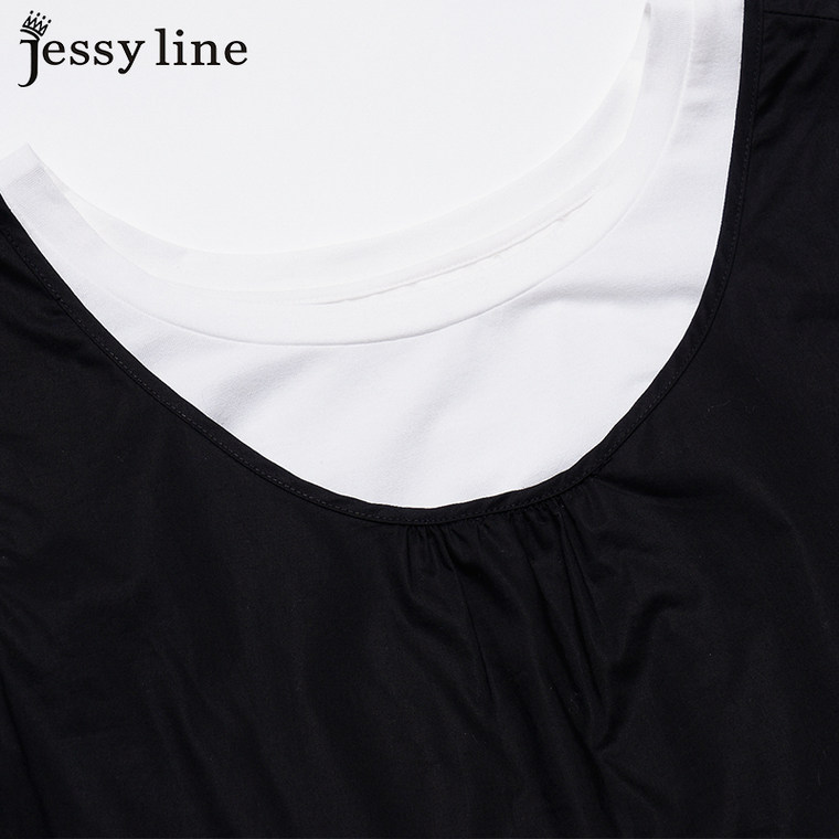 jessy line2015夏装新款 杰茜莱韩版百搭横条纹两件套短袖T恤 女
