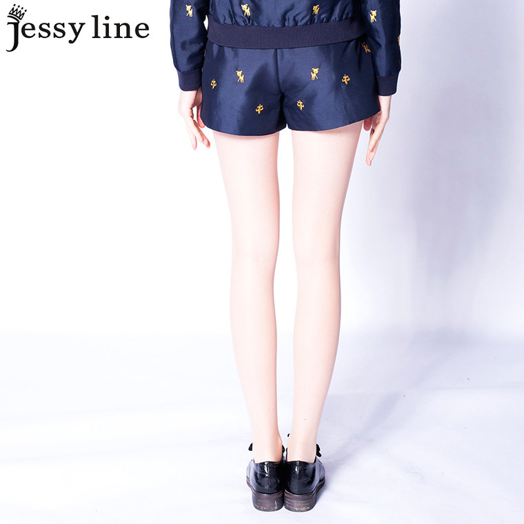 jessy line2015秋装新款 杰茜莱韩版百搭刺绣休闲打底短裤 女热裤