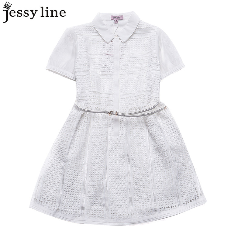 jessy line2015新款夏装 杰茜莱韩版百搭显瘦镂空蕾丝短袖连衣裙