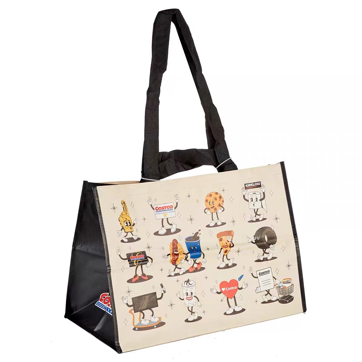 開市客風格保溫購物袋超大容量結實耐用藍綠條紋可選適用超市與行李收納