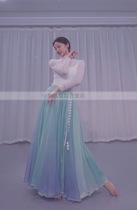 (Little shadow dance self-owned shop)Super fairy 720°blue and green gradient skirt (three layers)