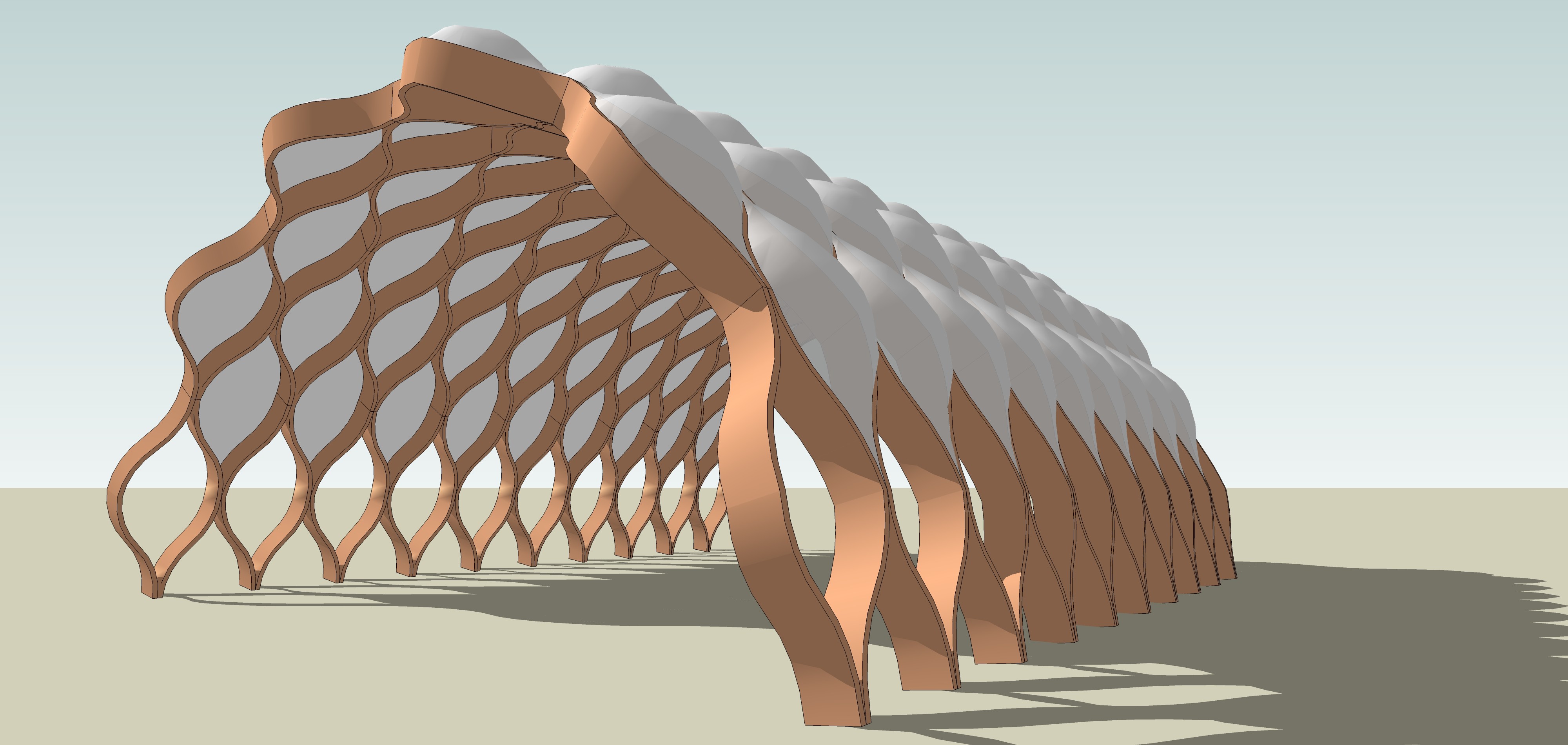 sketchup现代创意异形廊架su模型花架连廊公园雕塑小品景观设计