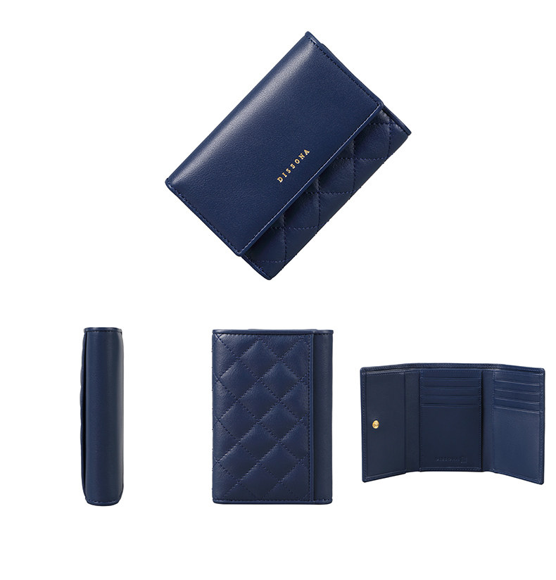 dissona迪桑娜钱包女短款真皮 时尚菱格零钱包多卡位钱夹手拿包潮