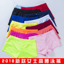 2018 New plain conservative thin belly covered belly swimming hot spring anti-light women swimming trunks four-corner high waist swimming trunks