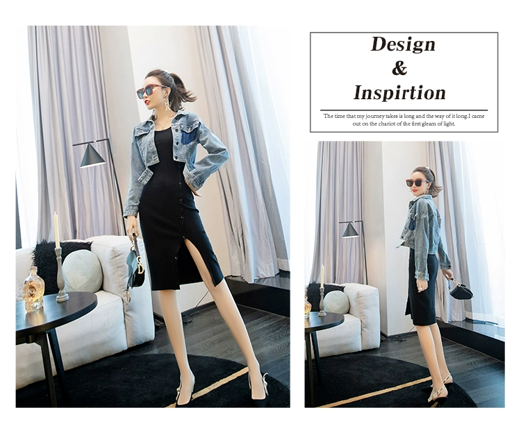 Phụ nữ tính khí mùa hè 2021 mới của phụ nữ thời trang phù hợp với denim hai mảnh sling váy váy mỏng - váy đầm