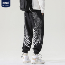 Fat fat brother casual pants mens Spring and Autumn Tide brand loose trousers printing drawstring pair Sports plus size Joker mens pants