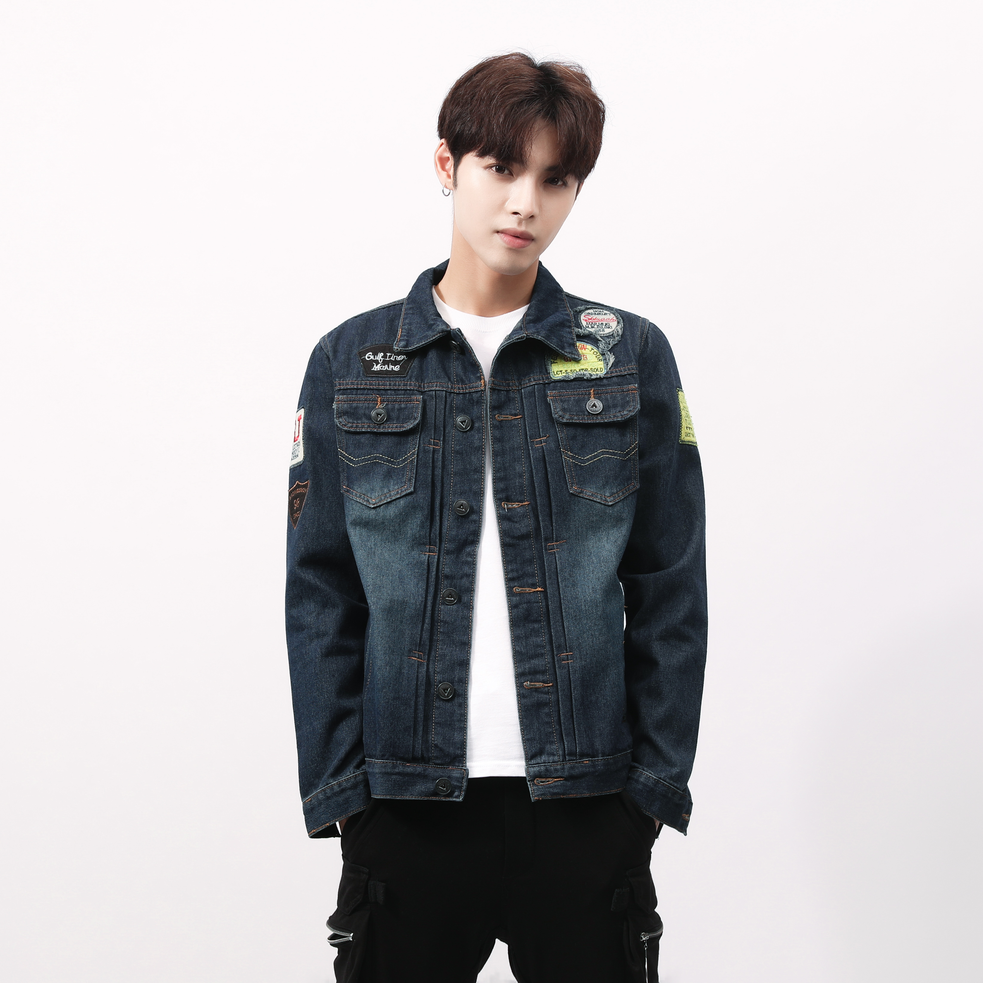 2018春季新款牛仔夹克男士加肥修身大码牛仔衣休闲外套韩版潮男装