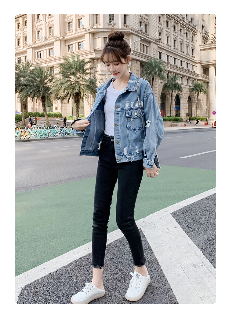 实拍刺绣牛仔外套女ins潮绑带百搭2020春秋新款韩版宽松bf牛仔衣