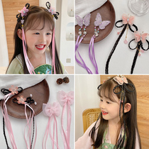 Childrens Hanfu hair accessories female summer ancient wind tassel ribbon hair accessories Super fairy wig braid butterfly hairpin clip accessories