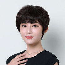 Wig female short hair short straight hair round face real hair Full head cover Repair face fluffy natural real hair Middle-aged wig set