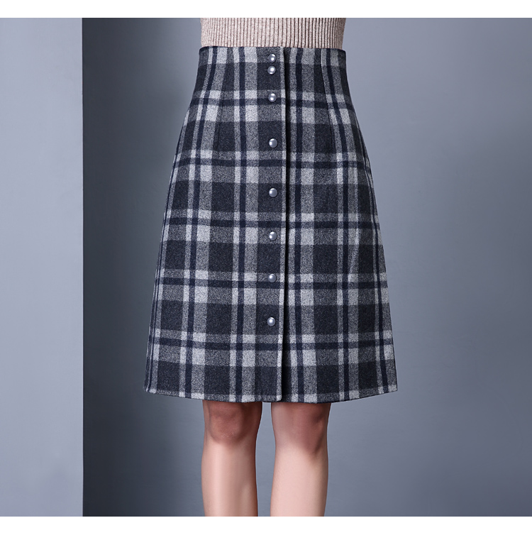特尚莱菲 韩版格子半身裙秋冬包臀高腰裙子冬