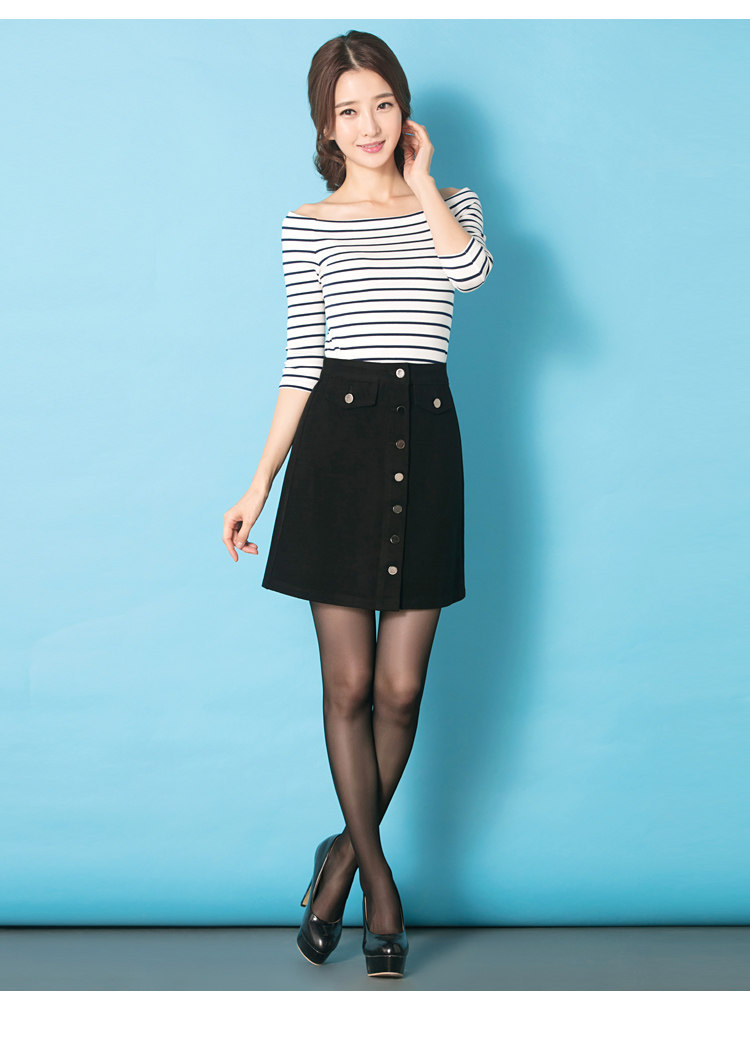 纯色百搭秋季半身短裙修身打底高腰裙a型裙子秋冬单排扣半身裙