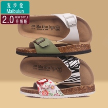 Maibu Cork slippers for men and women with the same beach home outdoor one-character button sandals large size flat non-slip
