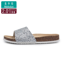 Maibu Cork Slipper Flat sandals Summer Outdoor One Pedal Loose Shoes Comfortable Sequins Womens Shoes ins Tide