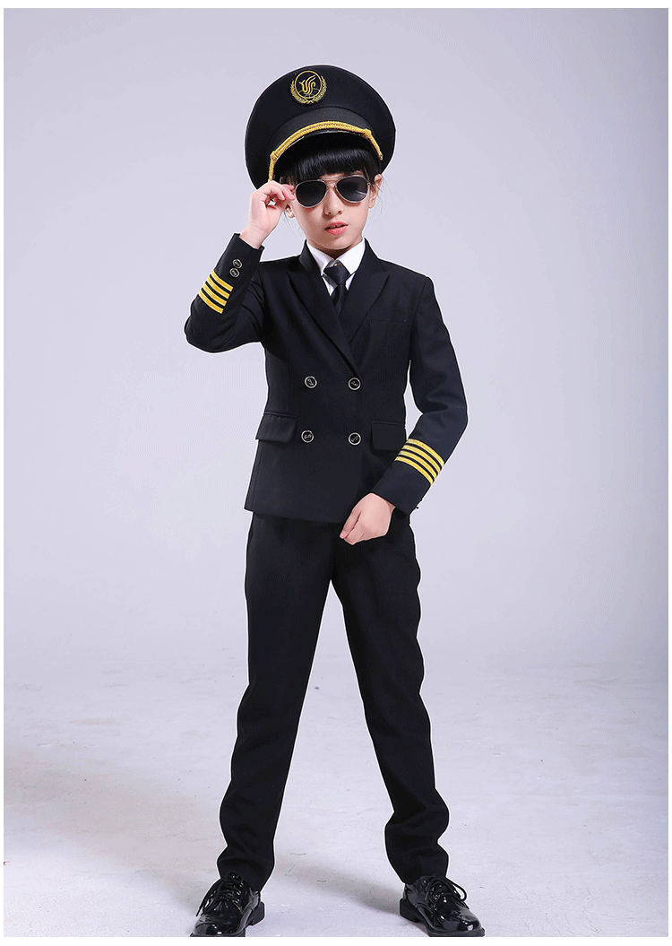 航空服装儿童中国机长儿童飞行员演出制服航空衣服男女男童师套装