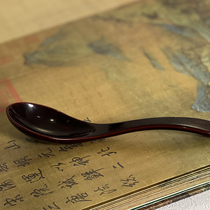Large lacquer Fuzhou detire lacquerware wood tyre rhinoceros leather natural non-relic hand screwed platinum tea spoon