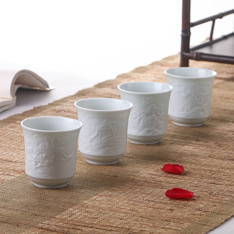 Jade butterfly sample tea cup kung fu master of jingdezhen ceramic tea set celadon cups cup single CPU carved small tea cups