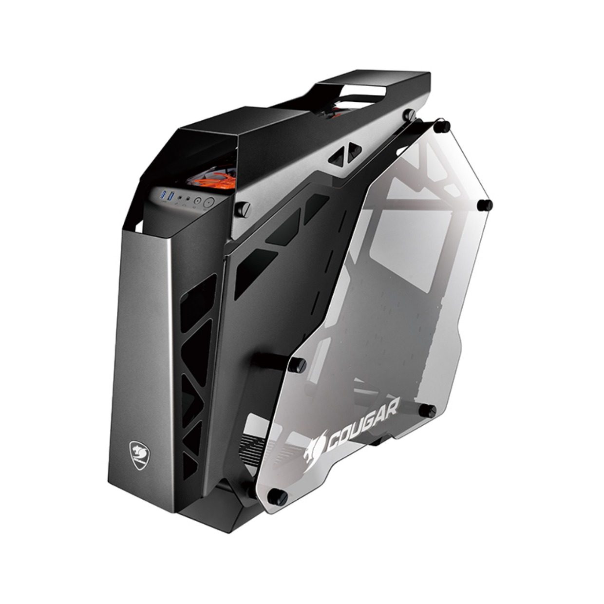 cougar骨伽电脑主机箱 台式机中塔式侧透征服者游戏定制水冷机箱_7折