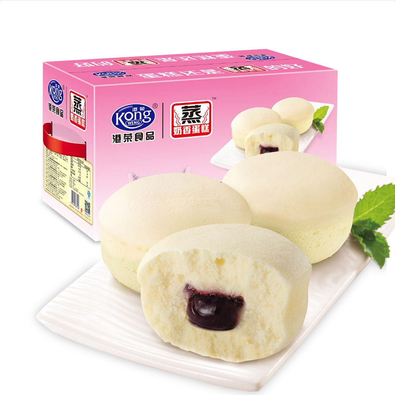 港荣蒸蛋糕1kg奶香手撕早餐面包西式整箱糕点零食批发食品礼盒装产品展示图3