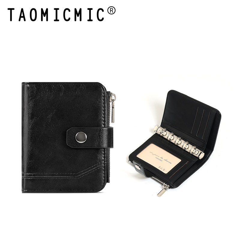 简约短款钱包复古多卡位门禁卡包两折M5活页夹记账本手账本卡包 (1627207:28341:color classification:black)